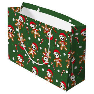 Grand Sac Cadeau Pain d'épices de squelette homme vert