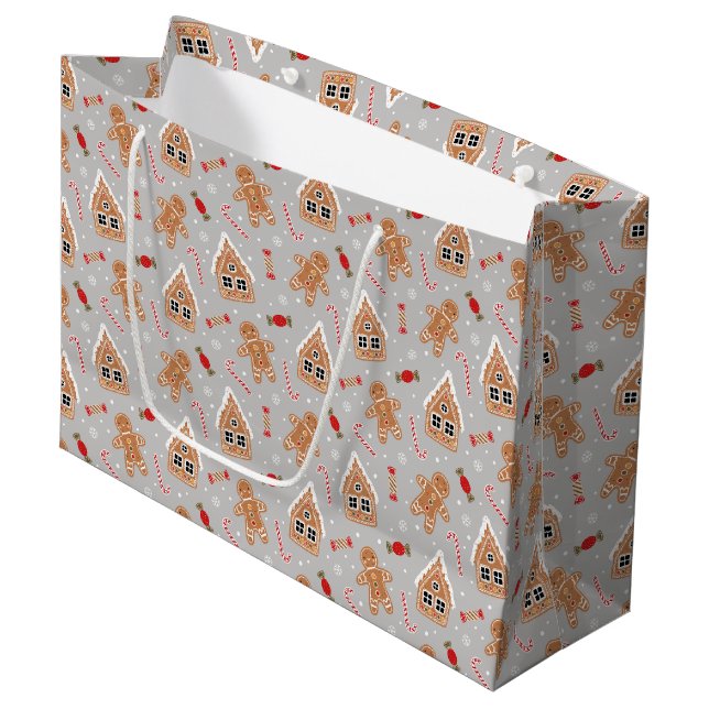 Grand Sac Cadeau Pains d'épices Hommes, Maisons et Bonbons (Devant Angle)