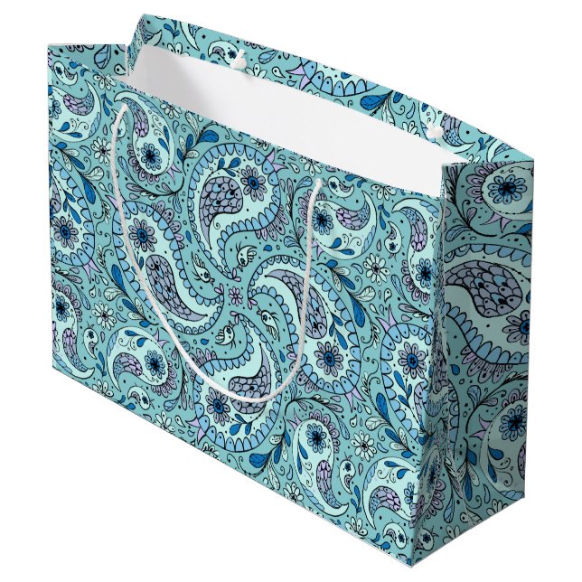 Grand Sac Cadeau Paisley en bleu bébé (Dos Angle)