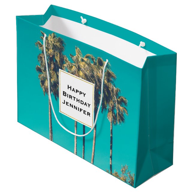 Grand Sac Cadeau Palmiers tropicaux Anniversaire Rétro (Dos Angle)