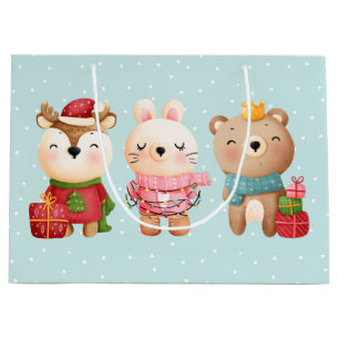 Grand Sac Cadeau Pals de Noël - Rennes, Ours et Lapin