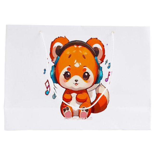 Grand Sac Cadeau Panda écoutant de la musique Kpop (Dos)