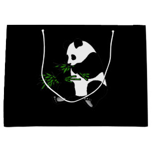Grand Sac Cadeau Panda géant mange du bambou noir