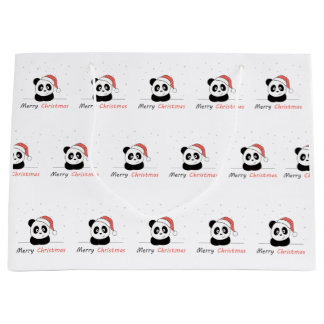 Grand Sac Cadeau Panda Noël Neige Animaux d'hiver Pandas