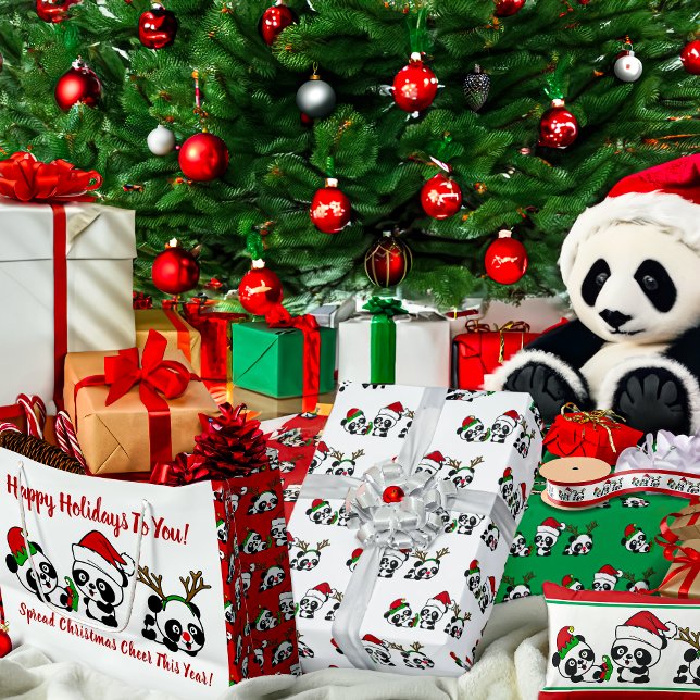 Grand Sac Cadeau Pandas de Noël personnalisés (Créateur téléchargé)