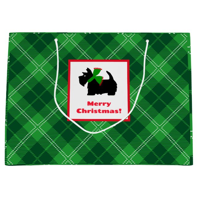 Grand Sac Cadeau Panier de Noël écossais (Devant)