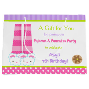 Grand Sac Cadeau Panneaux de lapin Pyjamas & Pancakes Fête d'annive
