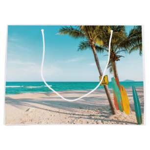 Grand Sac Cadeau Panneaux de surf sur la plage lancer oreiller