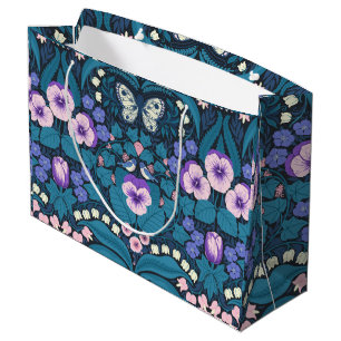 Grand Sac Cadeau Pansies, oiseaux et papillons