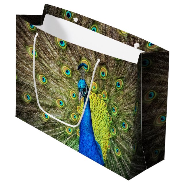 Grand Sac Cadeau Paon (Devant Angle)