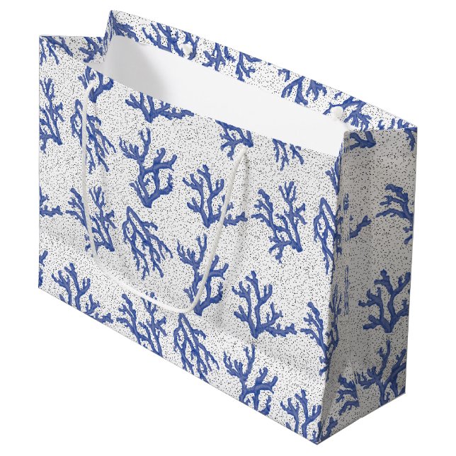 Grand Sac Cadeau Papier bleu et blanc sur l'alliage de corail de me (Devant Angle)