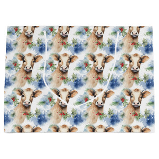 Grand Sac Cadeau Papier d'enveloppement de vaches d'aquarelle