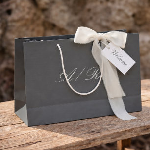 Grand Sac Cadeau Papier Monogrammé Gris Foncé Invité de Mariage