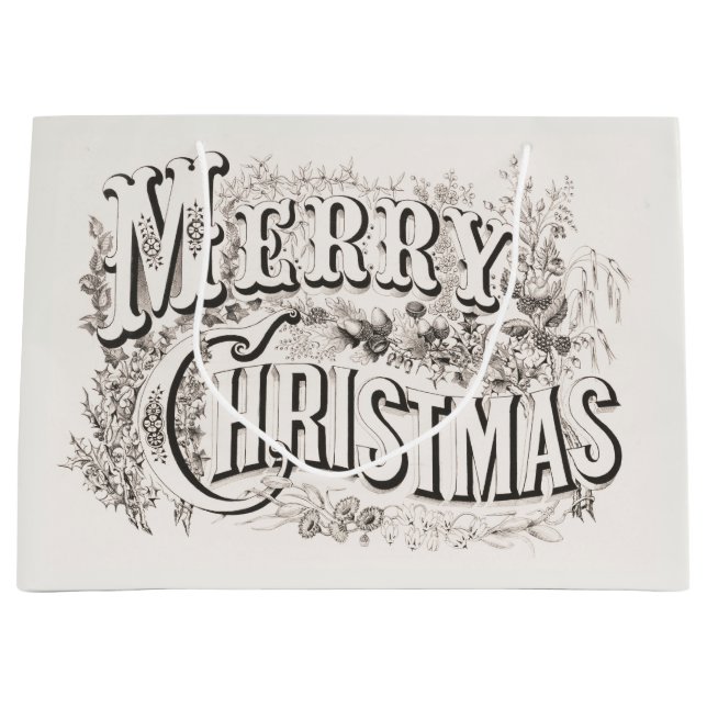 GRAND SAC CADEAU PAPIER MOUSSELINE:  MERRY CHRISTMAS ILLUSTRATION (Devant)