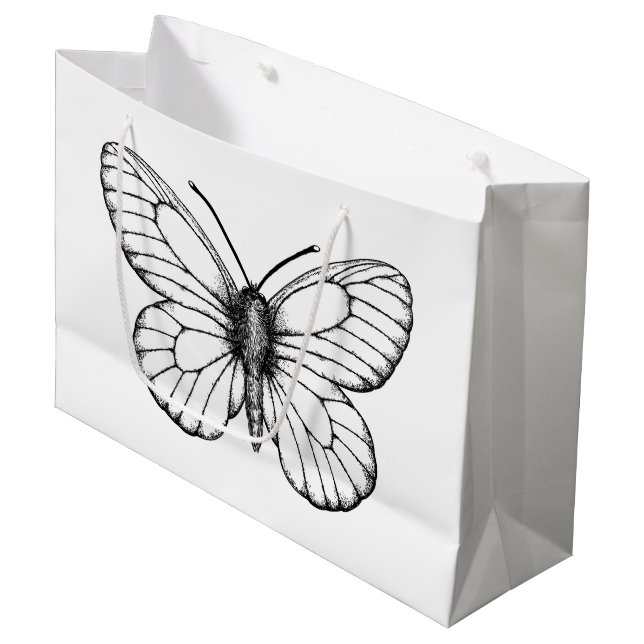 Grand Sac Cadeau Papillon blanc à veine noire (Devant Angle)