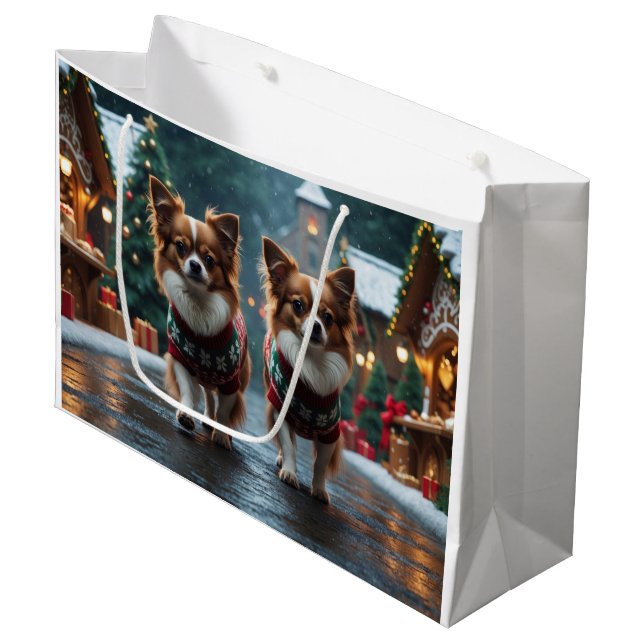 Grand Sac Cadeau Papillon Dogs Christmas Snow Holiday (Devant Angle)