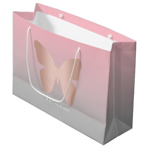 Grand Sac Cadeau Papillon rose d'or élégant et tendance