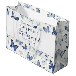 Grand Sac Cadeau Papillons Aquarelle Bleue Demoiselles d'Honneur Re