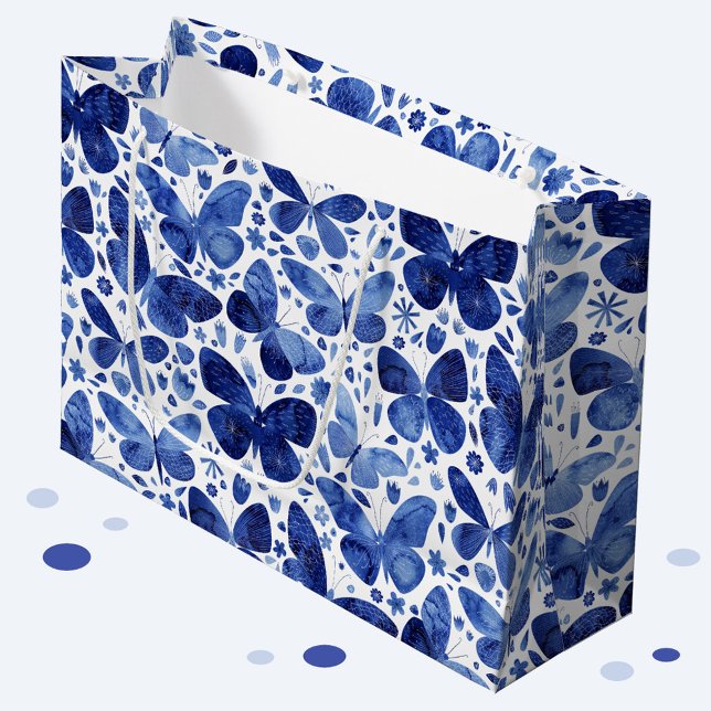 Grand Sac Cadeau Papillons Aquarelle Indigo (Créateur téléchargé)