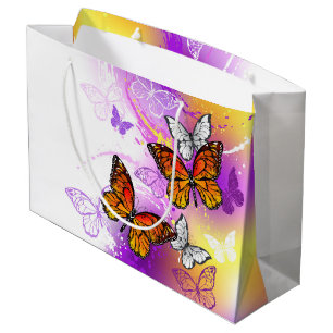 Grand Sac Cadeau Papillons Monarque sur Arrière - plan pourpre