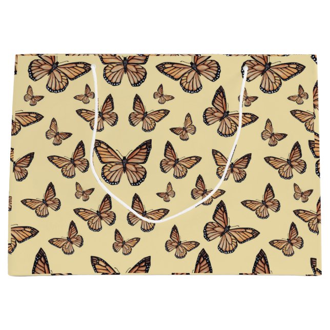 Grand Sac Cadeau Papillons Monarque sur Jaune (Devant)