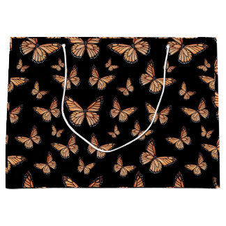 Grand Sac Cadeau Papillons Monarque sur Noir