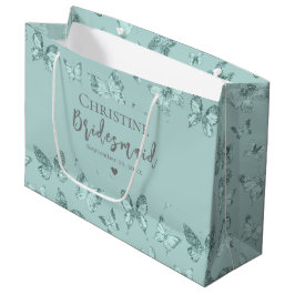 Grand Sac Cadeau Papillons Pastel Vert Menthe Pailleté Luxe
