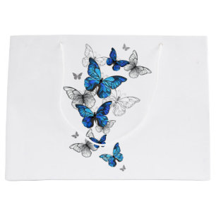 Grand Sac Cadeau Papillons volants bleus Morpho