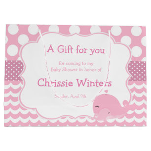 Grand Sac Cadeau Parent & Bébé Baleine rose Fille Bébé Merci