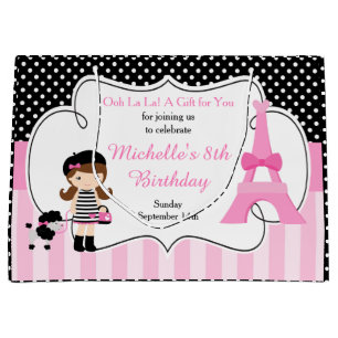 Grand Sac Cadeau Paris Tour Eiffel Brunette Girl