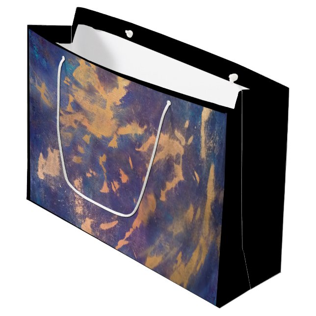 Grand Sac Cadeau Parti bizarre | Purple Turquoise Blue Gold Splatte (Devant Angle)