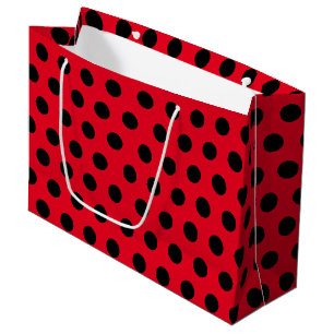 Grand Sac Cadeau Parti de point Polka moyen rouge et noir