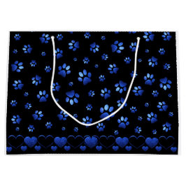 Grand Sac Cadeau Parties scintillant bleue chien patte motif, Monog