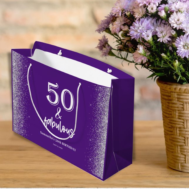 Grand Sac Cadeau Parties scintillant d'argent violet 50e anniversai (Créateur téléchargé)