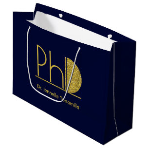 Grand Sac Cadeau Parties scintillant d'or Bleu PhD Graduation