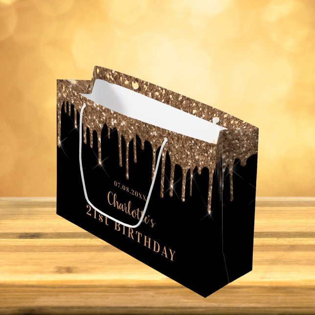 Grand Sac Cadeau Parties scintillant d'or noir d'anniversaire goutt (Créateur téléchargé)