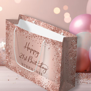 Grand Sac Cadeau Parties scintillant d'or Rose moderne Monogramme 2