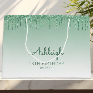 Grand Sac Cadeau Parties scintillant Drip 18th Birthday Green