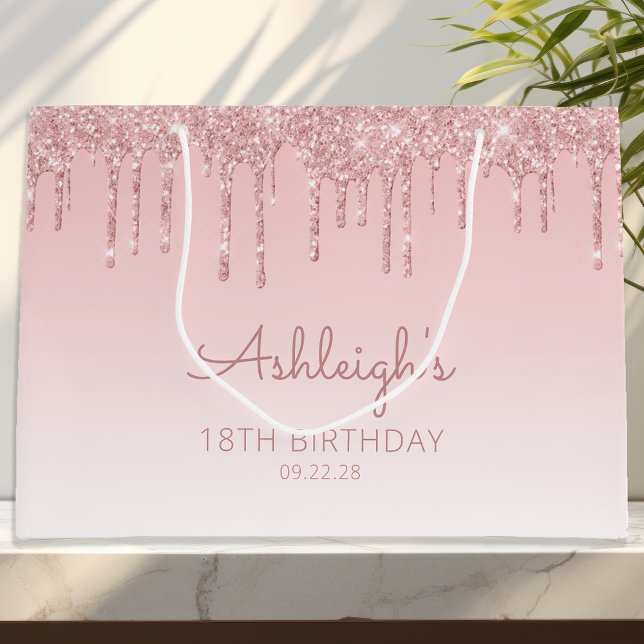 Grand Sac Cadeau Parties scintillant Drip 18th Birthday Pink (Créateur téléchargé)