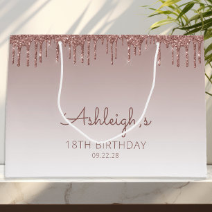 Grand Sac Cadeau Parties scintillant Drip 18th Birthday Rose Gold