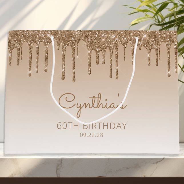 Grand Sac Cadeau Parties scintillant Drip 60th Birthday Gold (Créateur téléchargé)