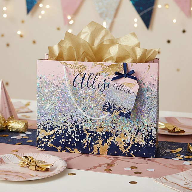 Grand Sac Cadeau Parties scintillant et marbre personnalisé (Créateur téléchargé)