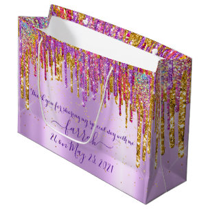 Grand Sac Cadeau Parties scintillant Gold Drip Rose Sweet16th Viole
