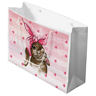 Grand Sac Cadeau Parties scintillant lapin peinte à la main