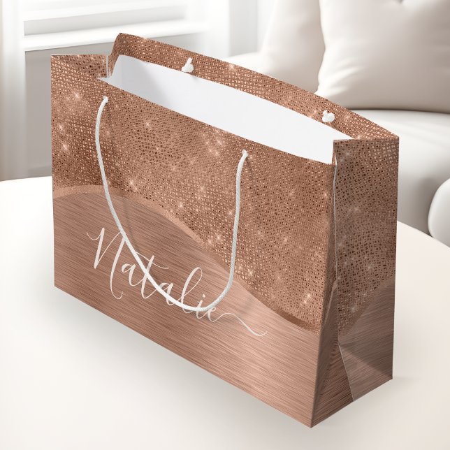 Grand Sac Cadeau Parties scintillant métal Rose or personnalisé (Créateur téléchargé)