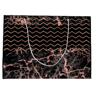 Grand Sac Cadeau Parties scintillant métallique en marbre noir Chev