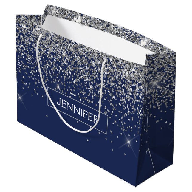 Grand Sac Cadeau Parties scintillant Monogram Navy Blue Silver Glam (Dos Angle)
