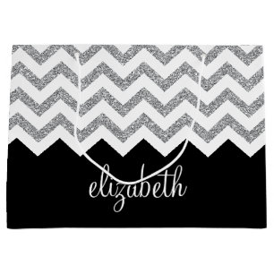 Grand Sac Cadeau Parties scintillant noire et argent Imprimer Chevr