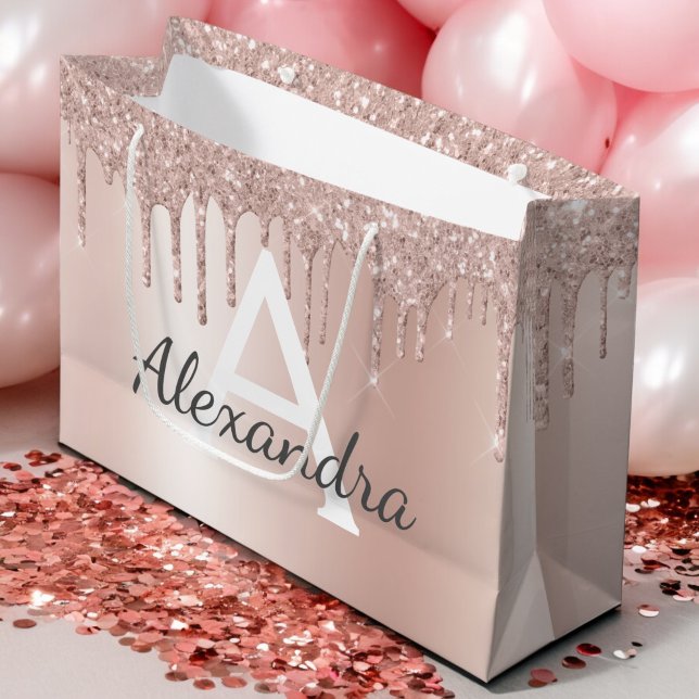 Grand Sac Cadeau Parties scintillant or rose rose vierge Monogramme (Créateur téléchargé)