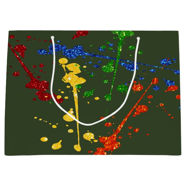 Grand Sac Cadeau Parties scintillant Paintball Party Paint Splatter (Devant)